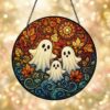 Halloween Ghost Glass Suncatcher, Pumpkin Ghost Window Hangings, Halloween Ghost Decor, Cute Halloween Decor, Gothic Home Decor - Style 4