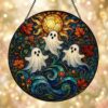 Halloween Ghost Glass Suncatcher, Pumpkin Ghost Window Hangings, Halloween Ghost Decor, Cute Halloween Decor, Gothic Home Decor - Style 7