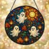 Halloween Ghost Glass Suncatcher, Pumpkin Ghost Window Hangings, Halloween Ghost Decor, Cute Halloween Decor, Gothic Home Decor - Style 9