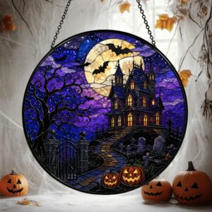 Halloween Stained Glass Suncatcher, Spooky Home Decor, Halloween Suncatcher, Halloween Ornament Suncatcher, Halloween Gift, Stained Suncatcher - Style 1