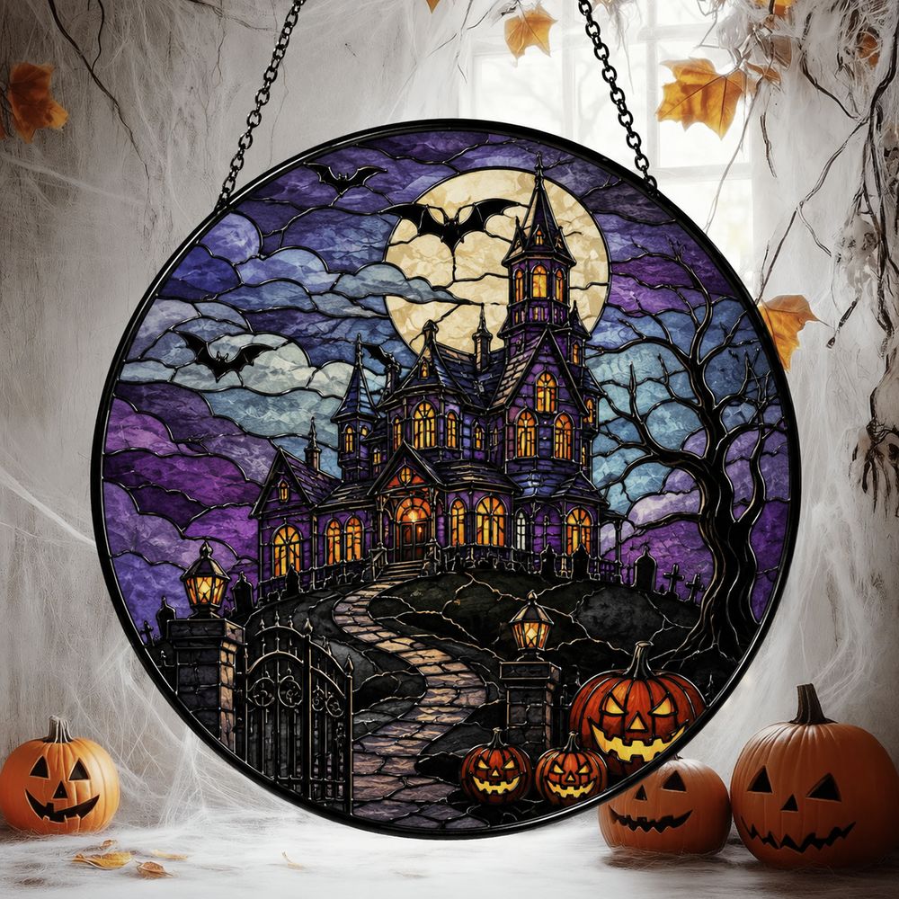 Halloween Stained Glass Suncatcher, Spooky Home Decor, Halloween Suncatcher, Halloween Ornament Suncatcher, Halloween Gift, Stained Suncatcher - Style 10
