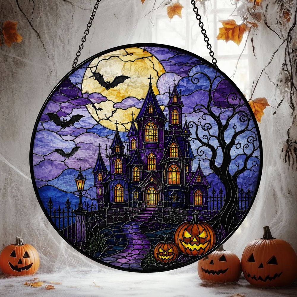 Halloween Stained Glass Suncatcher, Spooky Home Decor, Halloween Suncatcher, Halloween Ornament Suncatcher, Halloween Gift, Stained Suncatcher - Style 2