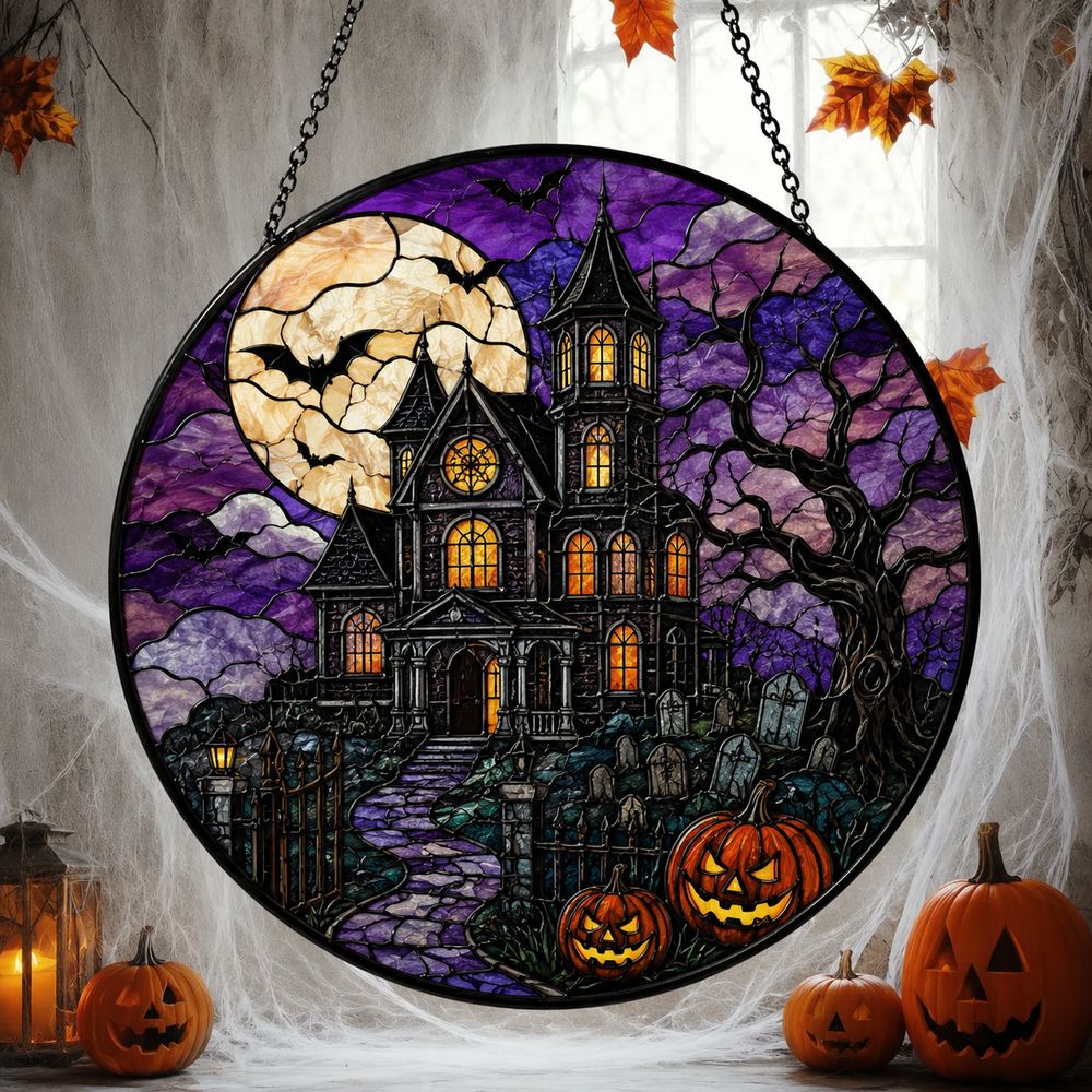 Halloween Stained Glass Suncatcher, Spooky Home Decor, Halloween Suncatcher, Halloween Ornament Suncatcher, Halloween Gift, Stained Suncatcher - Style 4