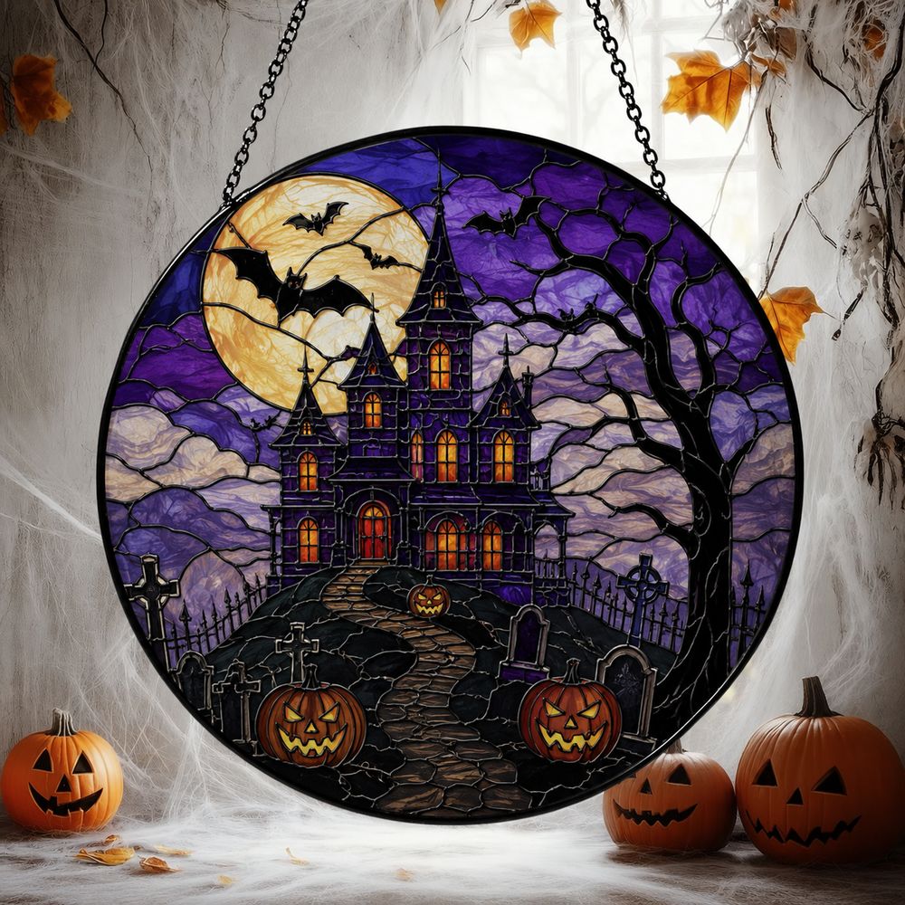 Halloween Stained Glass Suncatcher, Spooky Home Decor, Halloween Suncatcher, Halloween Ornament Suncatcher, Halloween Gift, Stained Suncatcher - Style 5