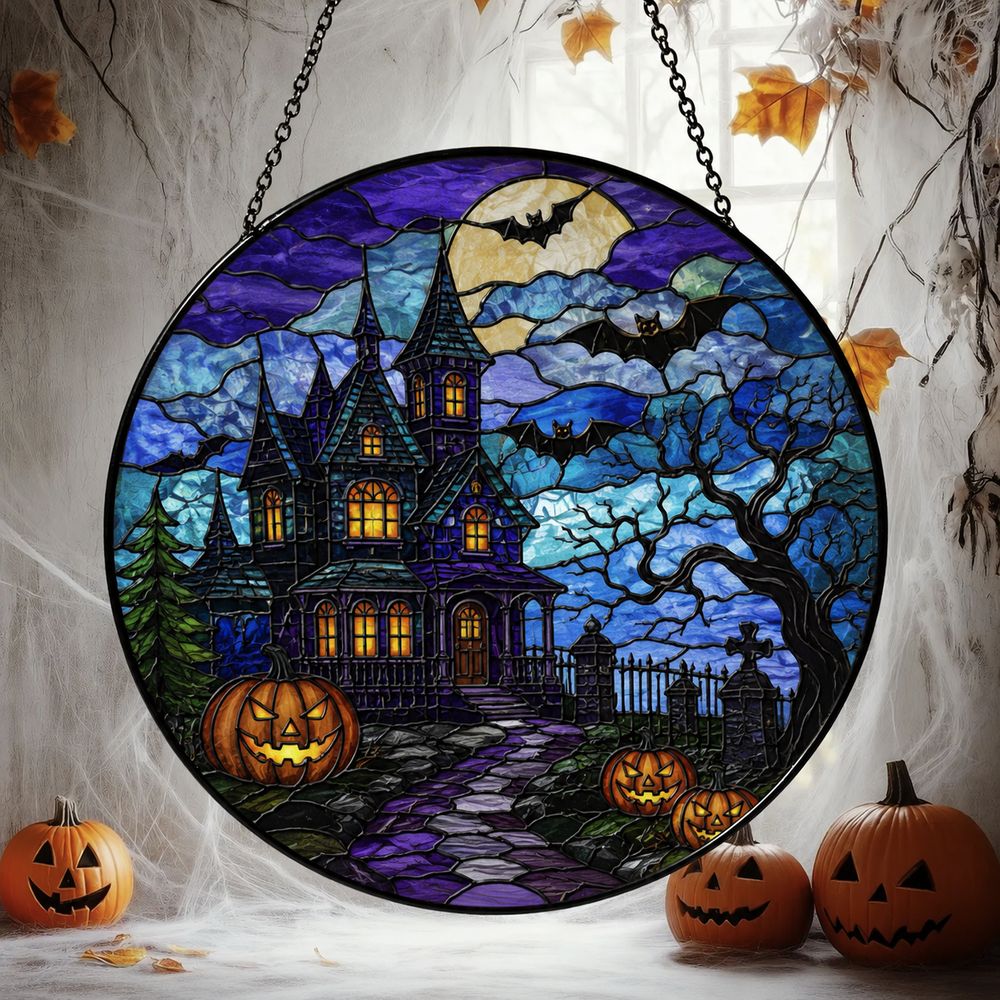 Halloween Stained Glass Suncatcher, Spooky Home Decor, Halloween Suncatcher, Halloween Ornament Suncatcher, Halloween Gift, Stained Suncatcher - Style 6