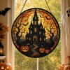 Halloween Stained Glass Window Hanging, Haunted House Suncatcher, Pumpkin Halloween Decor, Gothic Castle Wall Art - Style 1