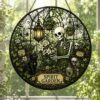Halloween Suncatcher, Spooky Stained Glass Window Hanging, Skeleton Cat Gothic Decor, Witchy Halloween Gift For Home - Style 2