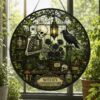 Halloween Suncatcher, Spooky Stained Glass Window Hanging, Skeleton Cat Gothic Decor, Witchy Halloween Gift For Home - Style 3