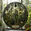 Halloween Suncatcher, Spooky Stained Glass Window Hanging, Skeleton Cat Gothic Decor, Witchy Halloween Gift For Home - Style 6