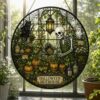 Halloween Suncatcher, Spooky Stained Glass Window Hanging, Skeleton Cat Gothic Decor, Witchy Halloween Gift For Home - Style 8
