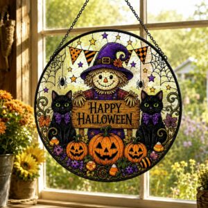 Halloween Suncatcher, Stained Glass Window Hanging, Pumpkin Happy Halloween Decor Gift - Style 1