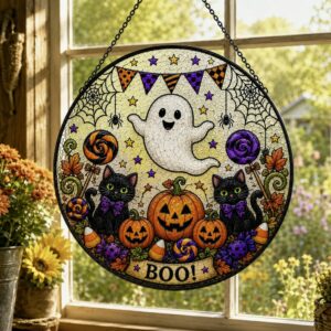 Halloween Suncatcher, Stained Glass Window Hanging, Pumpkin Happy Halloween Decor Gift - Style 2