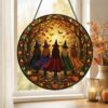 Halloween Witches Suncatcher, Stained Glass Window Hanging, Witchy Fall Decor, Autumn Forest Acrylic Ornament, Spooky Gift - Style 1