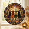 Halloween Witches Suncatcher, Stained Glass Window Hanging, Witchy Fall Decor, Autumn Forest Acrylic Ornament, Spooky Gift - Style 10