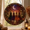 Halloween Witches Suncatcher, Stained Glass Window Hanging, Witchy Fall Decor, Autumn Forest Acrylic Ornament, Spooky Gift - Style 2