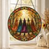 Halloween Witches Suncatcher, Stained Glass Window Hanging, Witchy Fall Decor, Autumn Forest Acrylic Ornament, Spooky Gift - Style 3