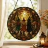 Halloween Witches Suncatcher, Stained Glass Window Hanging, Witchy Fall Decor, Autumn Forest Acrylic Ornament, Spooky Gift - Style 4