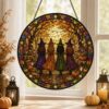 Halloween Witches Suncatcher, Stained Glass Window Hanging, Witchy Fall Decor, Autumn Forest Acrylic Ornament, Spooky Gift - Style 6