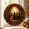 Halloween Witches Suncatcher, Stained Glass Window Hanging, Witchy Fall Decor, Autumn Forest Acrylic Ornament, Spooky Gift - Style 8