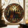 Halloween Witches Suncatcher, Stained Glass Window Hanging, Witchy Fall Decor, Autumn Forest Acrylic Ornament, Spooky Gift - Style 9