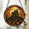 Haunted House Stained Glass Suncatcher, Spooky Pumpkin Path Design, Halloween Decor Accent, Horror Fans, Fall Gift Idea - Style 2