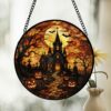 Haunted House Stained Glass Suncatcher, Spooky Pumpkin Path Design, Halloween Decor Accent, Horror Fans, Fall Gift Idea - Style 7