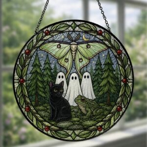 Mothman Stained Glass Suncatcher, Cryptid Window Hanging Decor, Mythical Creature Ornament, Gothic Paranormal Gift, Halloween Decor - Style 1