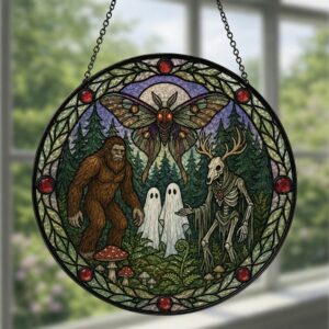 Mothman Stained Glass Suncatcher, Cryptid Window Hanging Decor, Mythical Creature Ornament, Gothic Paranormal Gift, Halloween Decor - Style 2