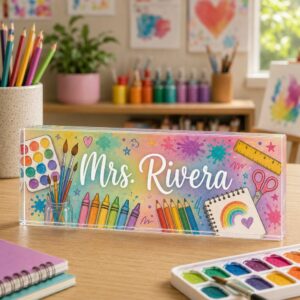 Personalized Art Teacher Name Desk Plaque, Custom Teacher Appreciation Gifts, Teacher Name Plate, Teacher Acrylic Block, New Teacher Gift - Style 2