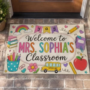 Personalized Classroom Doormat, Custom Teacher Name, Colorful Doodle Art, Teacher Appreciation Gift - Style 2
