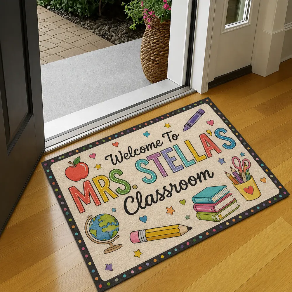 Personalized Classroom Doormat Teacher Name Entry Mat, Teacher Appreciation Gift - Style 2