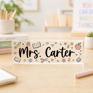 Personalized Floral Teacher Desk Sign, Back To School Gift For Teachers, Teacher Name Plate, Classroom Decor, Teacher Desk Plate - Style 1