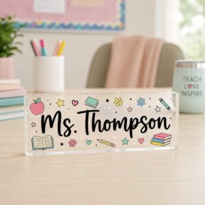 Personalized Floral Teacher Desk Sign, Back To School Gift For Teachers, Teacher Name Plate, Classroom Decor, Teacher Desk Plate - Style 2