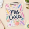 Personalized Florals Teacher Clipboard, Custom Name Acrylic Paper Clipboard, Back To School Gift, Teacher Appreciation Gift - Style 2