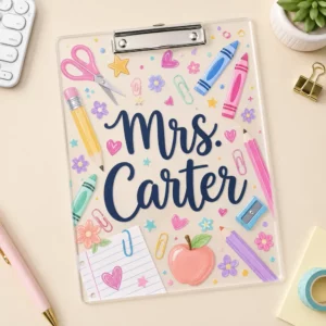 Personalized Florals Teacher Clipboard, Custom Name Acrylic Paper Clipboard, Back To School Gift, Teacher Appreciation Gift - Style 2