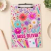 Personalized Florals Teacher Clipboard, Custom Name Acrylic Paper Clipboard, Back To School Gift, Teacher Appreciation Gift - Style 6