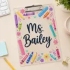Personalized Florals Teacher Clipboard, Custom Name Acrylic Paper Clipboard, Back To School Gift, Teacher Appreciation Gift - Style 7