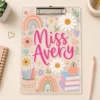 Personalized Florals Teacher Clipboard, Custom Name Acrylic Paper Clipboard, Back To School Gift, Teacher Appreciation Gift - Style 9