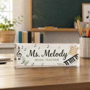 Personalized Music Teacher Name Desk Plaque, Custom Teacher Appreciation Gifts, Teacher Name Plate, Teacher Acrylic Block, New Teacher Gift - Style 1