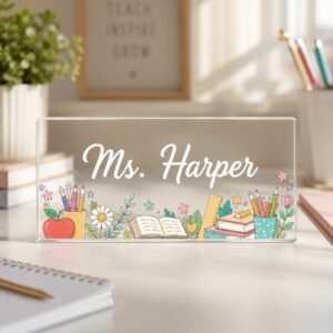 Personalized Name Desk Plate For Teacher, Custom Name Sign For Desk, Acrylic Nameplate, Teacher Appreciation Gift, Office Decor - Style 1