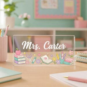 Personalized Name Desk Plate For Teacher, Custom Name Sign For Desk, Acrylic Nameplate, Teacher Appreciation Gift, Office Decor - Style 2