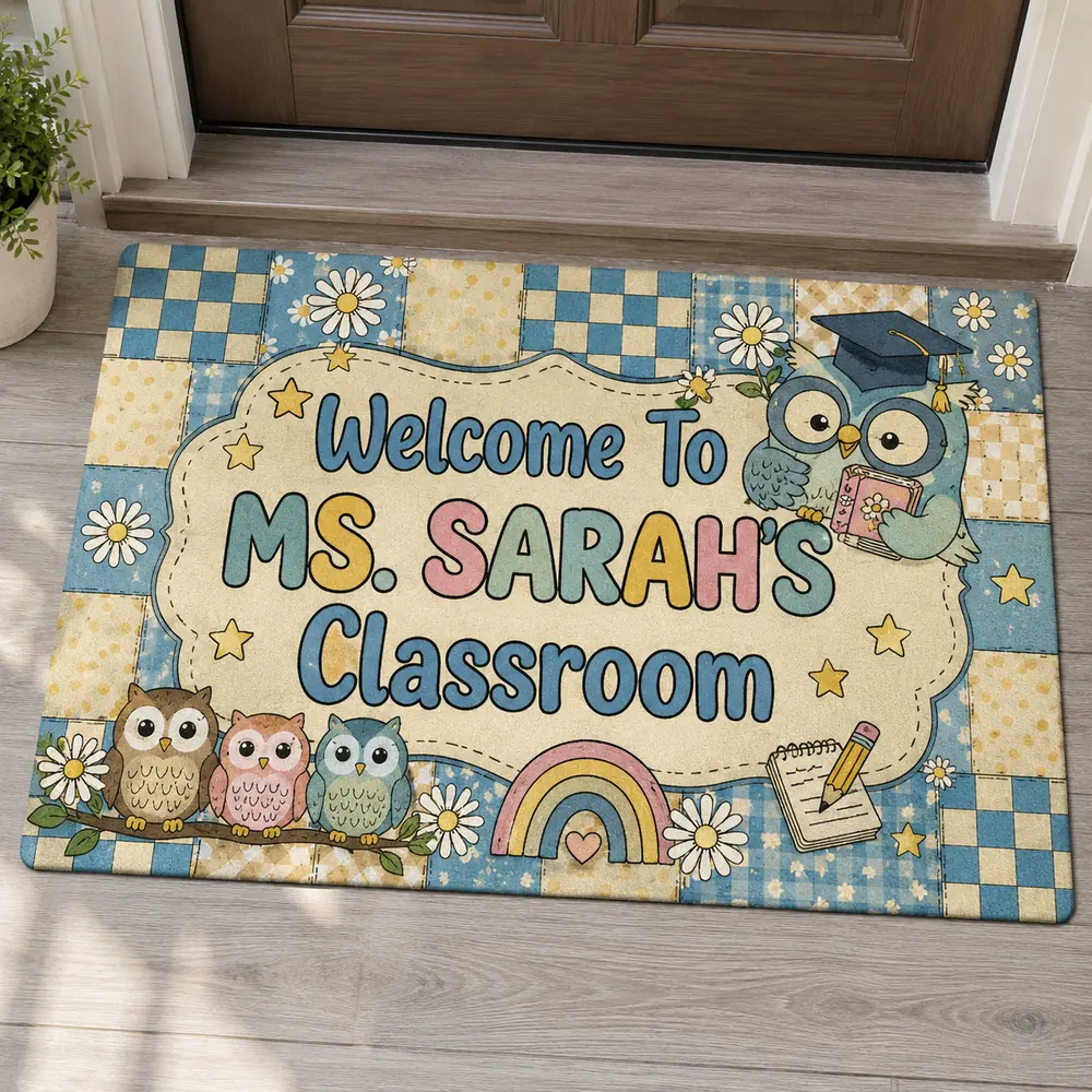 Personalized Owl Classroom Doormat, Teacher Welcome Rug, Teacher Appreciation Gift - Style 10