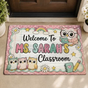 Personalized Owl Classroom Doormat, Teacher Welcome Rug, Teacher Appreciation Gift - Style 2