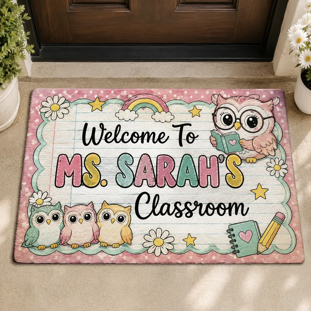 Personalized Owl Classroom Doormat, Teacher Welcome Rug, Teacher Appreciation Gift - Style 2