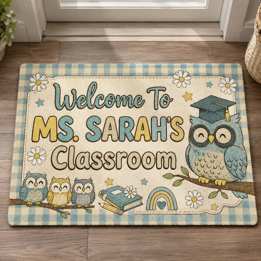 Personalized Owl Classroom Doormat, Teacher Welcome Rug, Teacher Appreciation Gift - Style 4