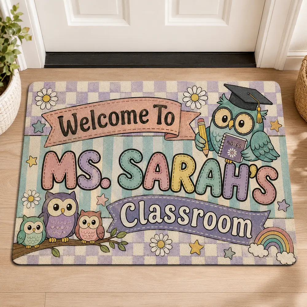 Personalized Owl Classroom Doormat, Teacher Welcome Rug, Teacher Appreciation Gift - Style 5
