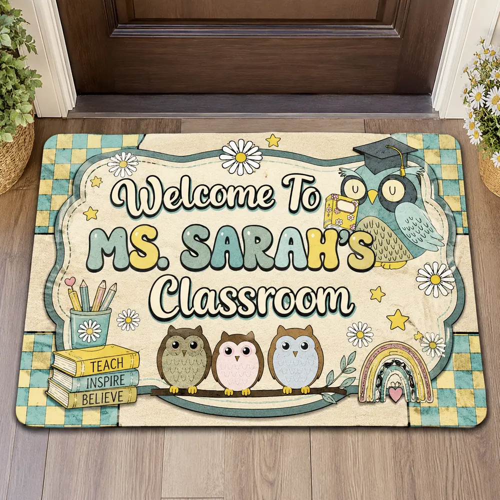 Personalized Owl Classroom Doormat, Teacher Welcome Rug, Teacher Appreciation Gift - Style 6