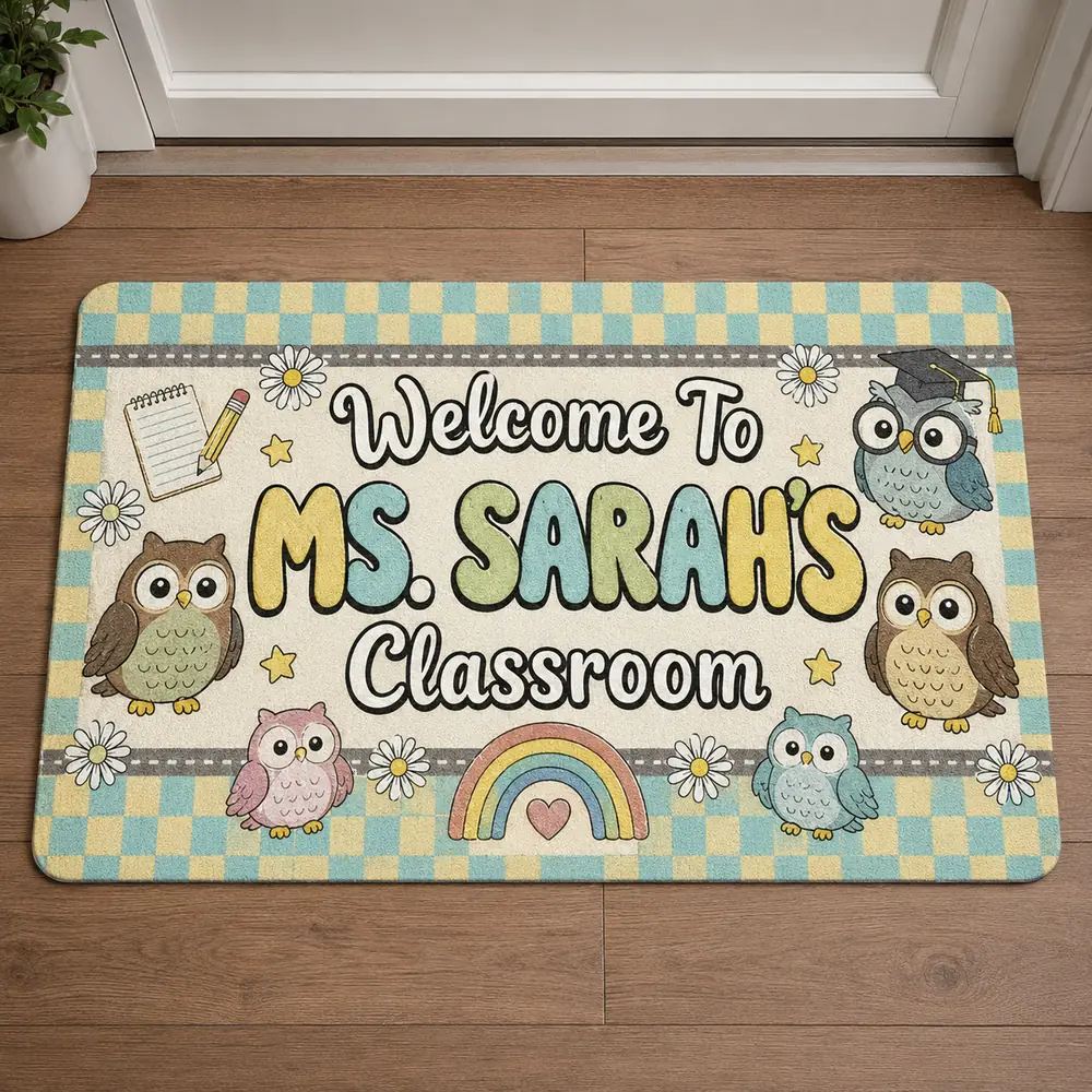 Personalized Owl Classroom Doormat, Teacher Welcome Rug, Teacher Appreciation Gift - Style 7