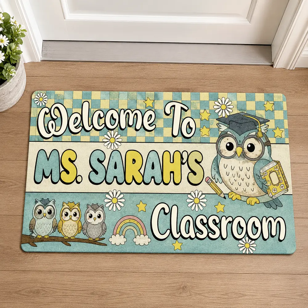 Personalized Owl Classroom Doormat, Teacher Welcome Rug, Teacher Appreciation Gift - Style 8