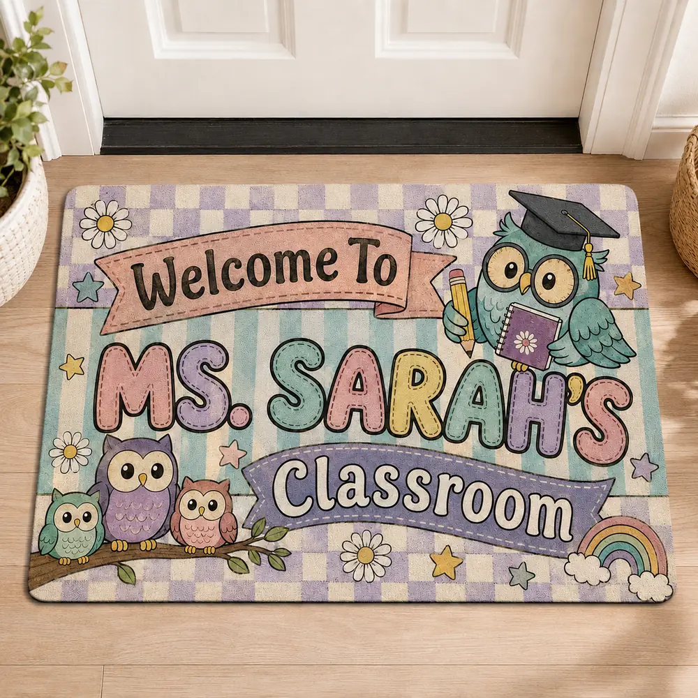 Personalized Owl Classroom Doormat, Teacher Welcome Rug, Teacher Appreciation Gift - Style 9